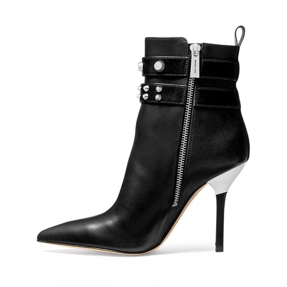 Michael Kors Women's Amal Dress Bootie Heels Studded Ankle Strap Black Size 9 - Picture 2 of 5